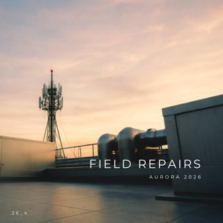 Rooftop scene with an antenna and industrial pipes, creating a calm, industrious mood.